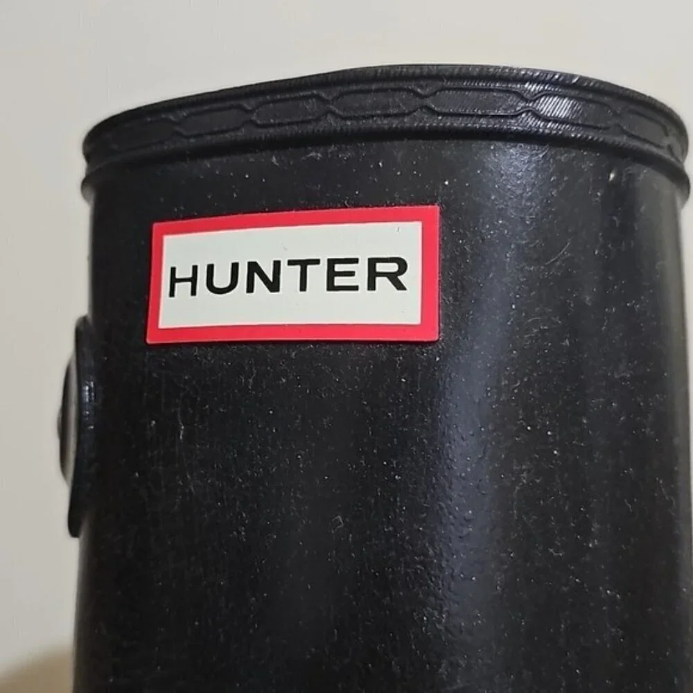 Hunter Wellies Tall Glossy Black Rain Boots Size 6
